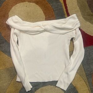Abercrombie & Fitch Off The Shoulder Ribbed Sweater Off White Cream Size Medium